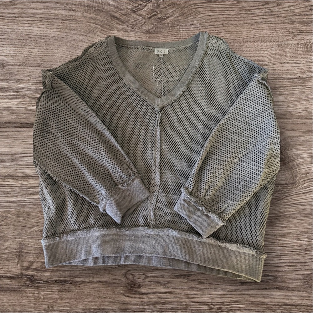POL Charcoal Mesh V-Neck Sweater